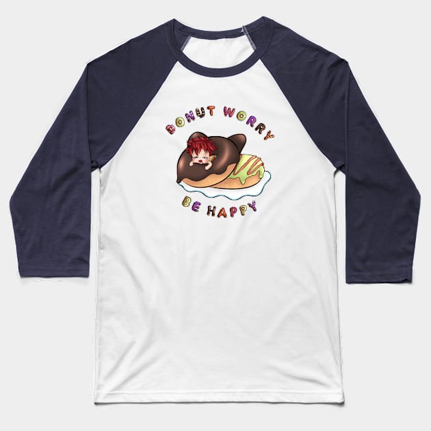 donut worry be happy Baseball T-Shirt by Drawers of Drawing